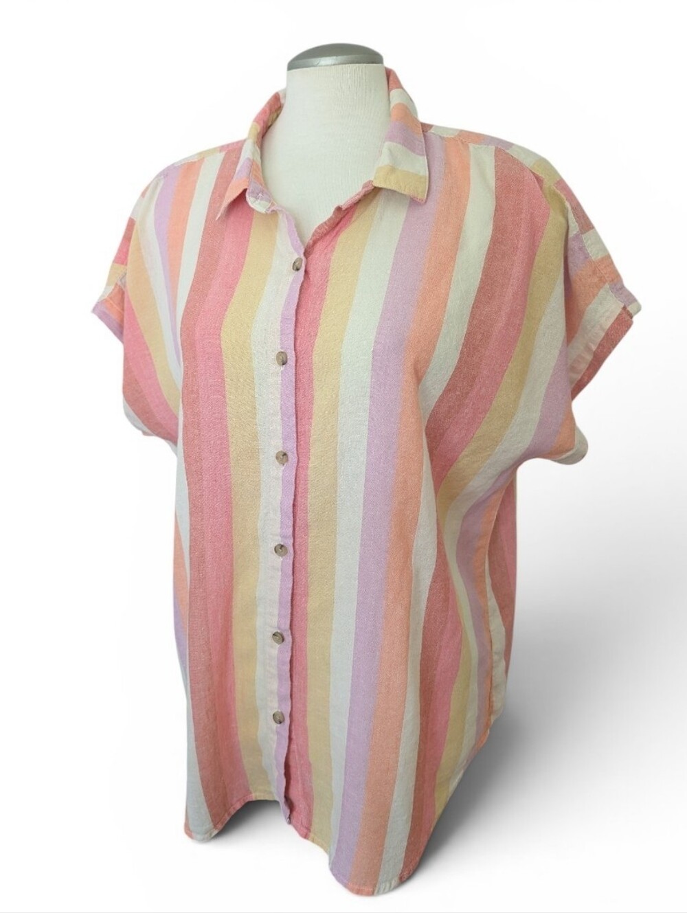 Marine Layer Women's Short Sleeve Size Medium Linen Blend Button Top Collared
